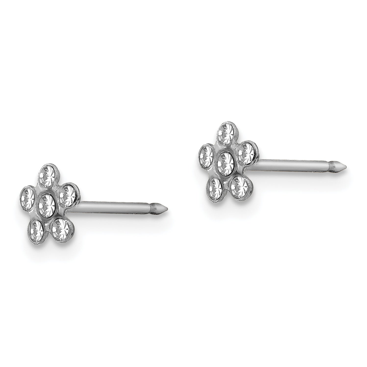 14K White Gold Crystal Flower Earrings with Rhodium Finish Elegant and Timeless Design