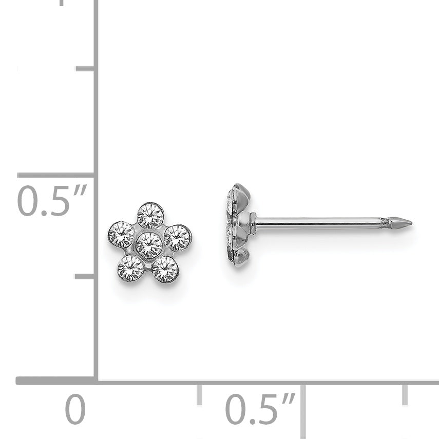 14K White Gold Crystal Flower Earrings with Rhodium Finish Elegant and Timeless Design