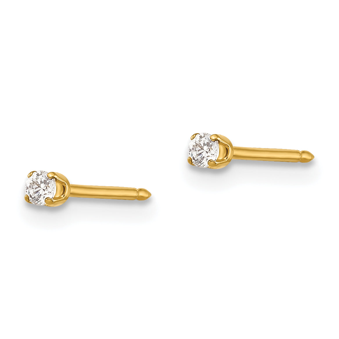 14K Gold 2mm CZ Stud Earrings with Solid Post Elegant & Timeless for Women