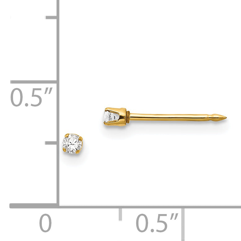 14K Gold 2mm CZ Stud Earrings with Solid Post Elegant & Timeless for Women