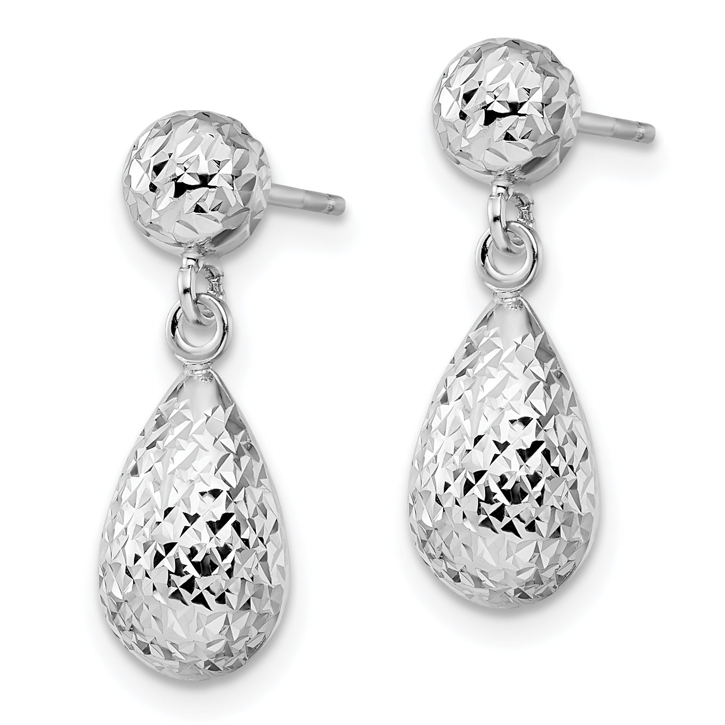 14K White Gold Diamond-Cut Dangle Earrings with Polished Rhodium Finish