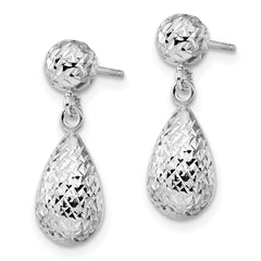 14K White Gold Diamond-Cut Dangle Earrings with Polished Rhodium Finish