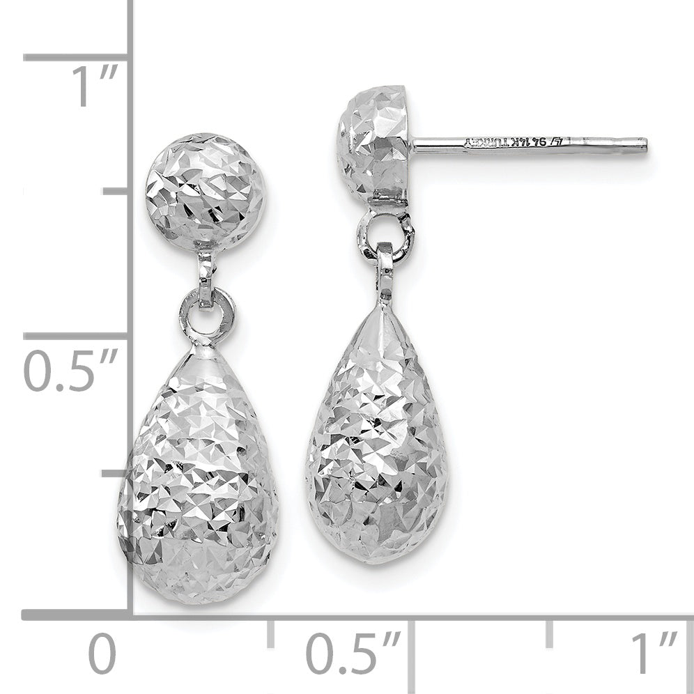 14K White Gold D/C Post Dangle Earrings