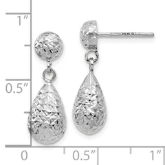 14K White Gold Diamond-Cut Dangle Earrings with Polished Rhodium Finish