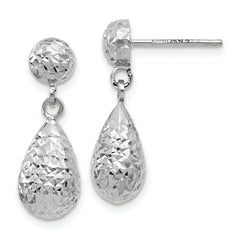 14K White Gold D/C Post Dangle Earrings