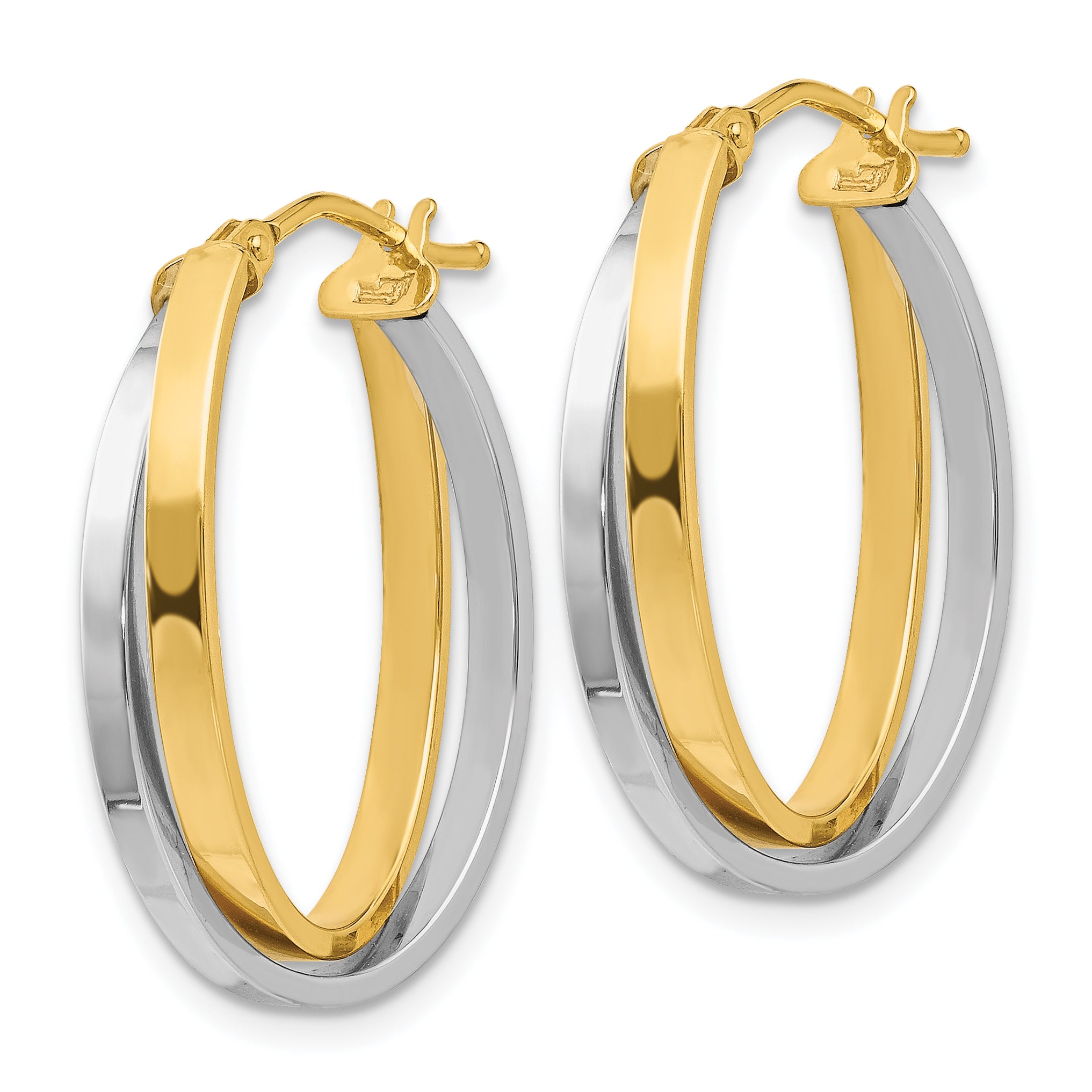 14K Two-Tone Gold Polished Hoop Earrings with Hinged Closure  Elegant Design