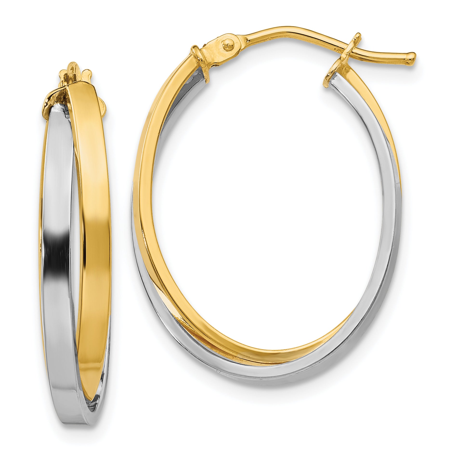 14K Two-tone Polished Hinged Hoop Earrings