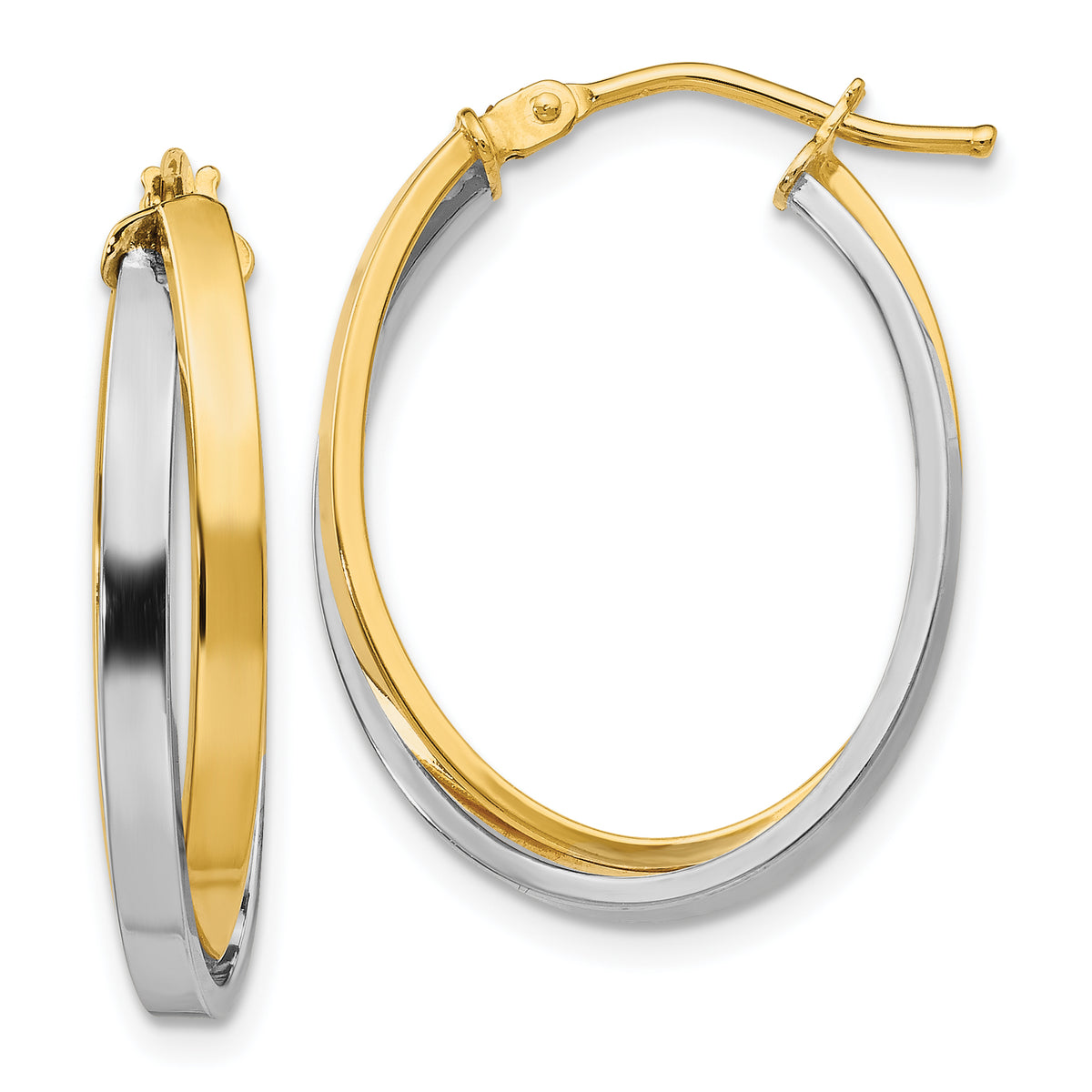 14K Two-tone Polished Hinged Hoop Earrings