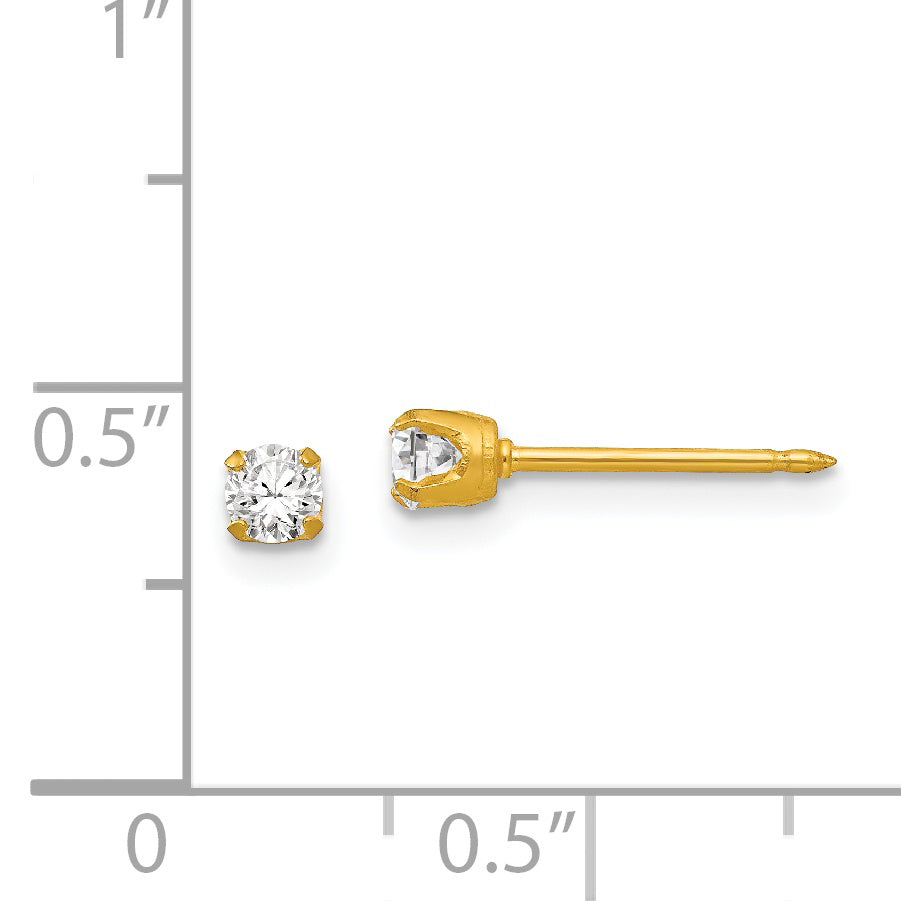 18K Gold Cubic Zirconia Stud Earrings 3mm Round Stones for Women Elegant & Timeless