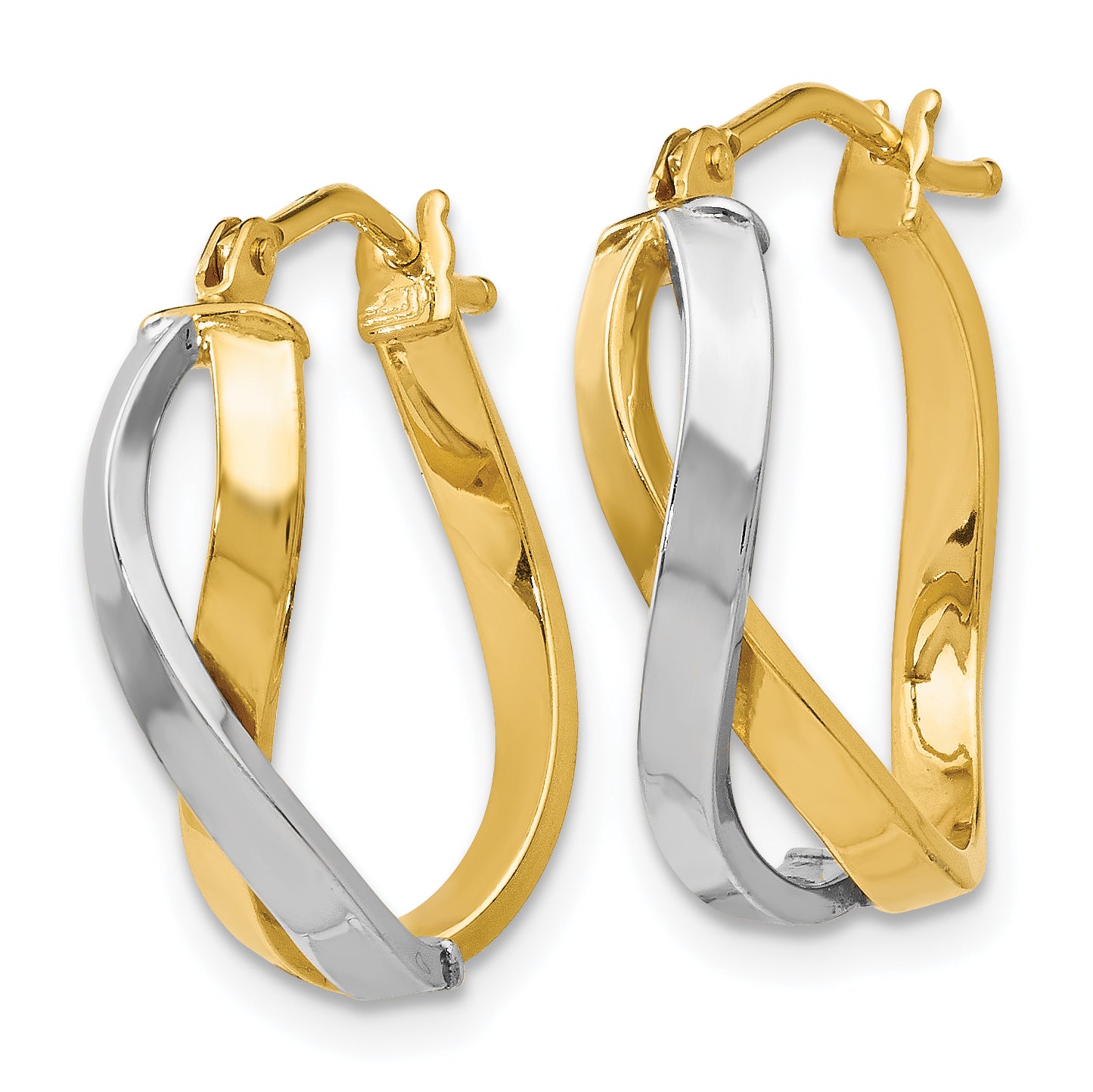 **14K Two-Tone Gold Hoop Earrings with Polished Rhodium Finish - Timeless Elegance**