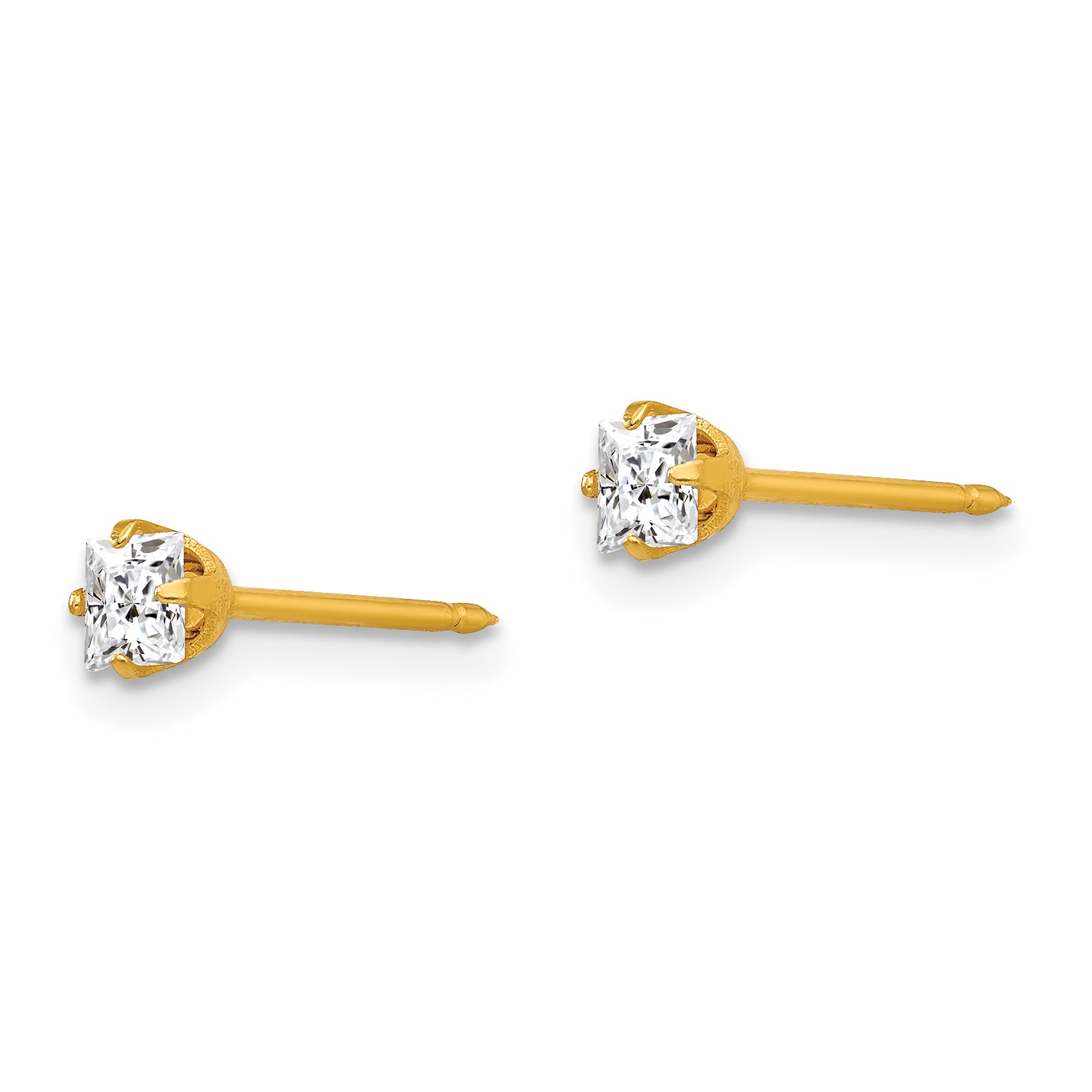 Inverness 18K Gold Square CZ Stud Earrings  Elegant 3mm Design for Women