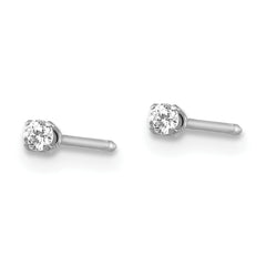 Inverness 18k White Gold CZ Stud Earrings with Rhodium Plating, 2mm