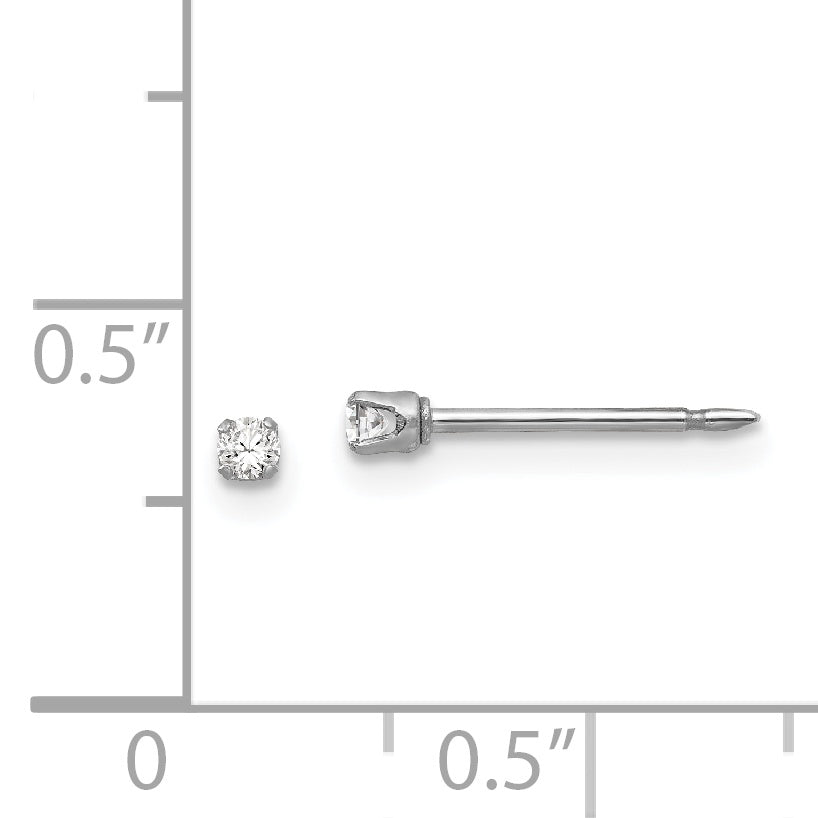 Inverness 18k White Gold CZ Stud Earrings with Rhodium Plating, 2mm