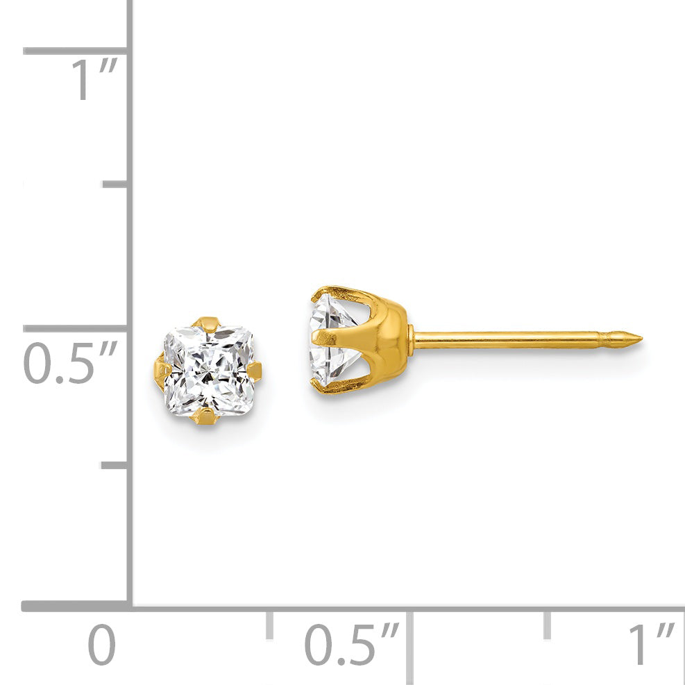 14K Gold Princess Cut CZ Stud Earrings for Women  Elegant 5mm Design