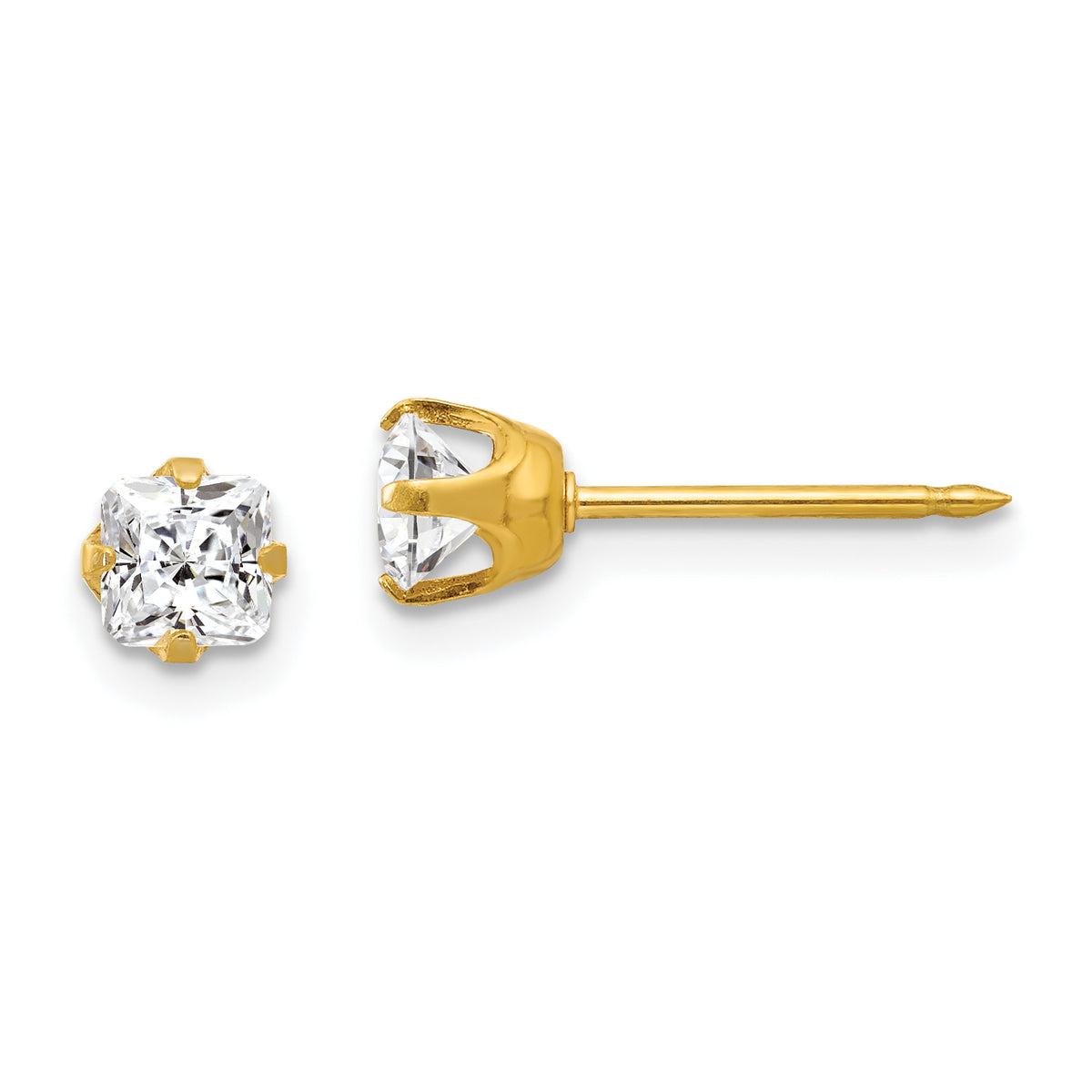 Inverness 14k 5mm Sq. Princess CZ Post Earrings