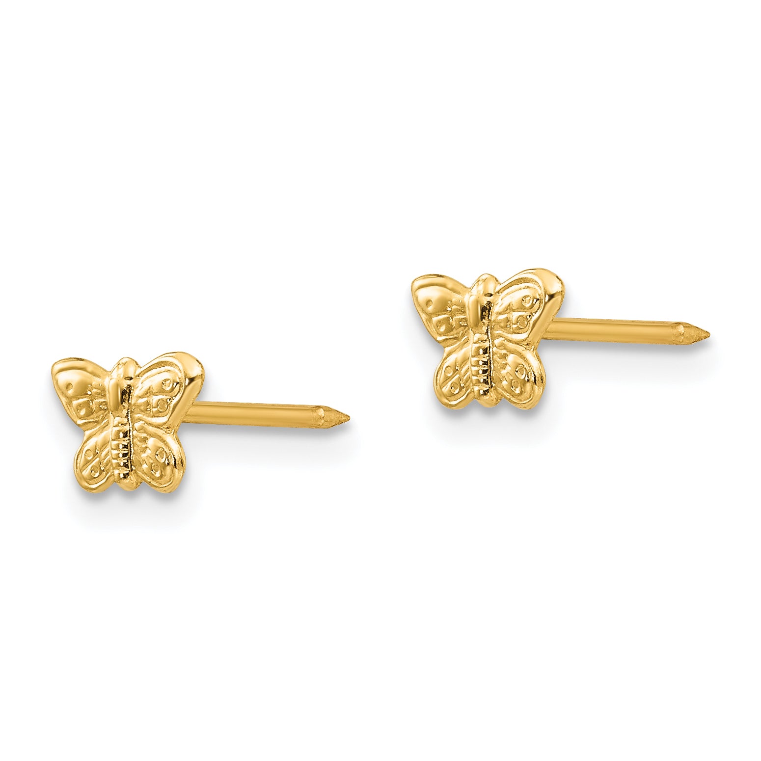 14K Gold Butterfly Earrings with Solid Design & Post Back for Women