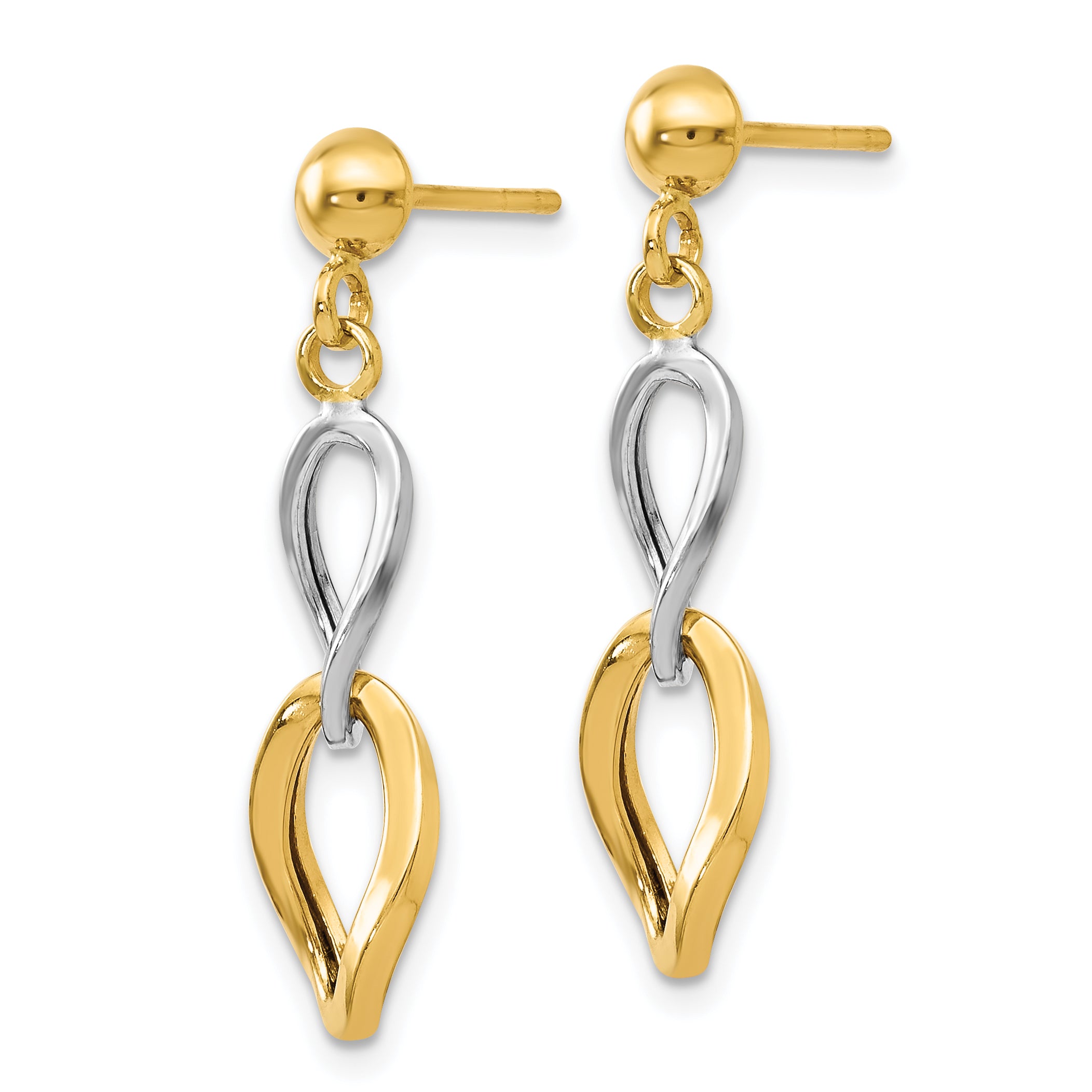 14K Two-Tone Gold Dangle Earrings with Polished Finish