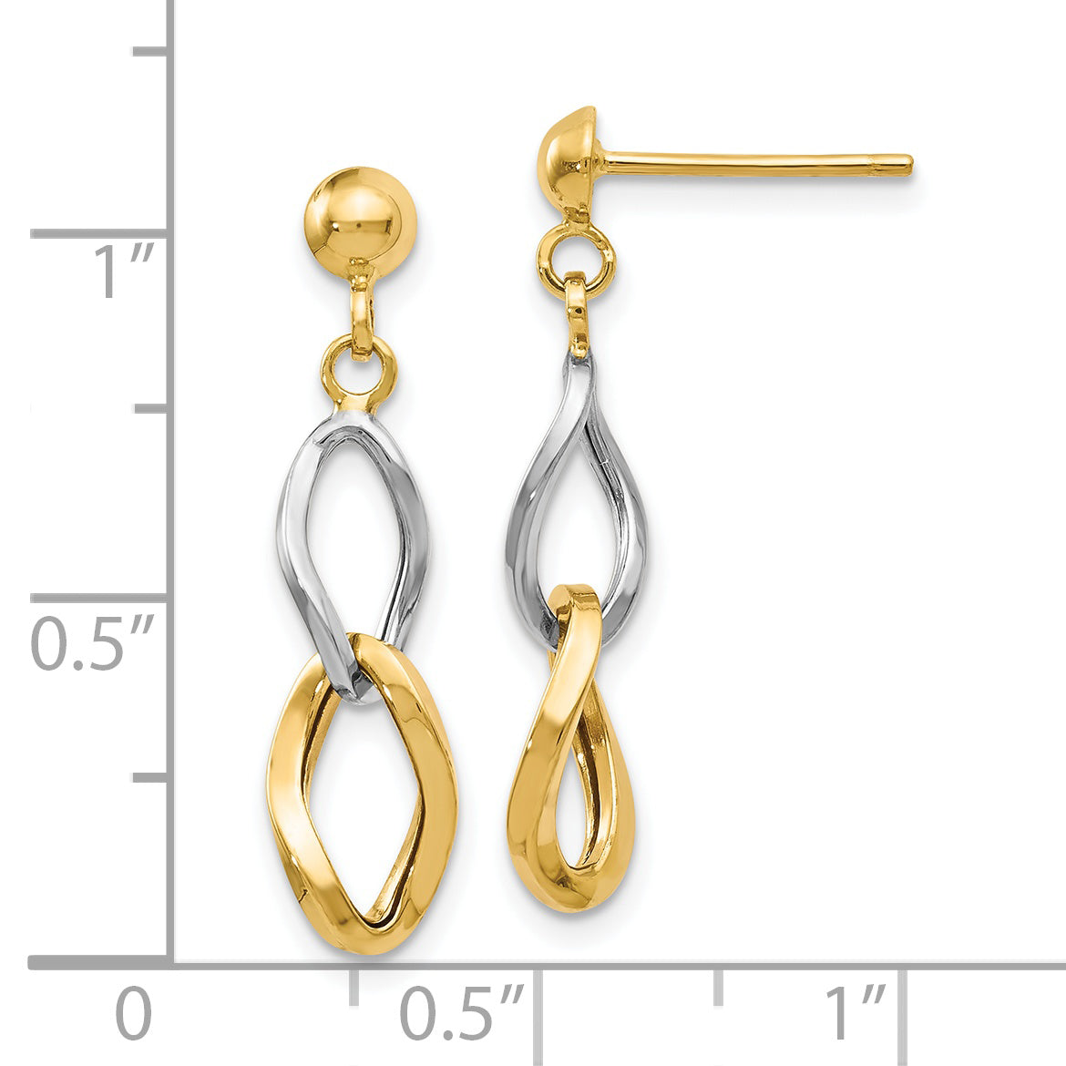 14K Two-Tone Gold Dangle Earrings with Polished Finish