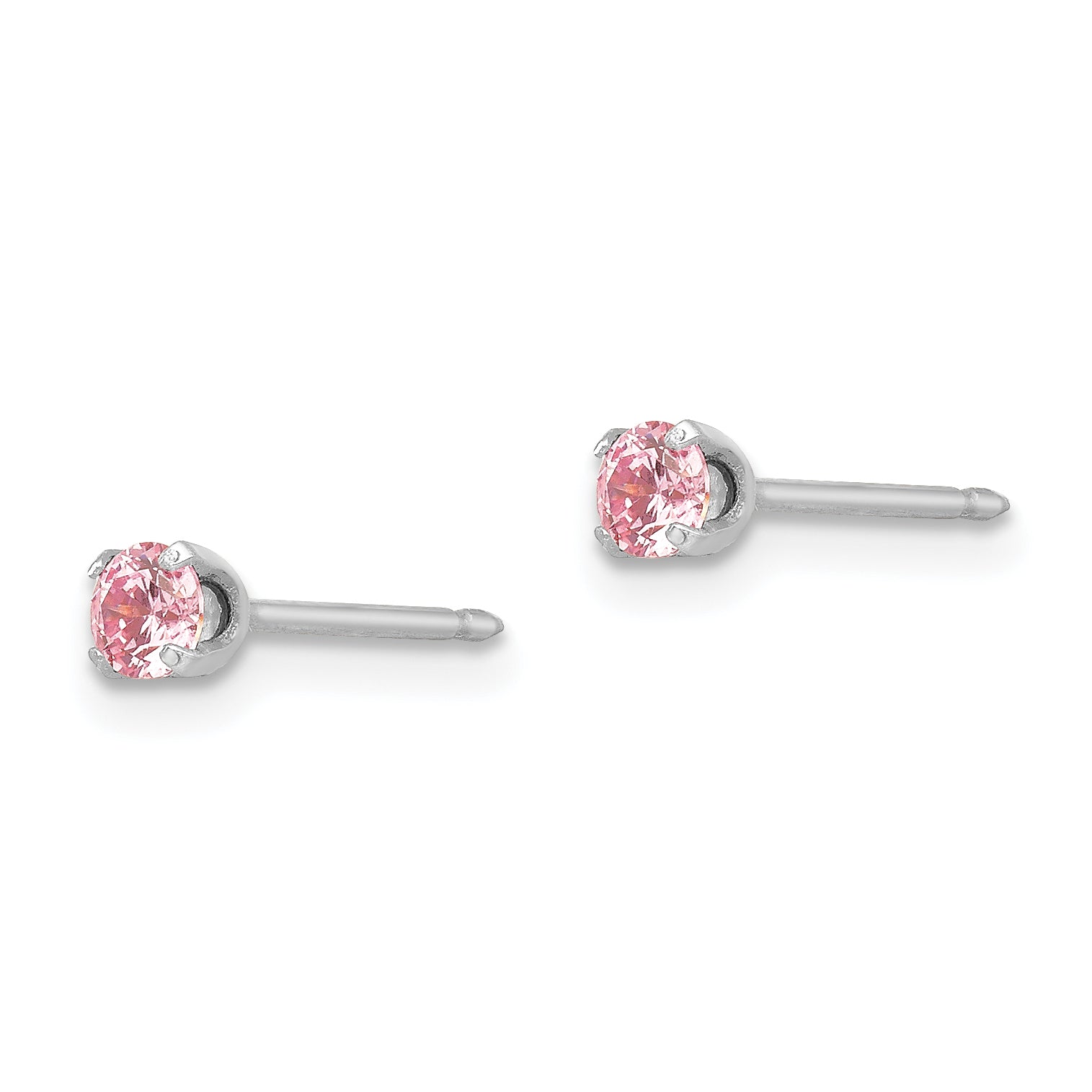 14k White Gold Pink CZ Stud Earrings Elegant 3mm Birthstone Design