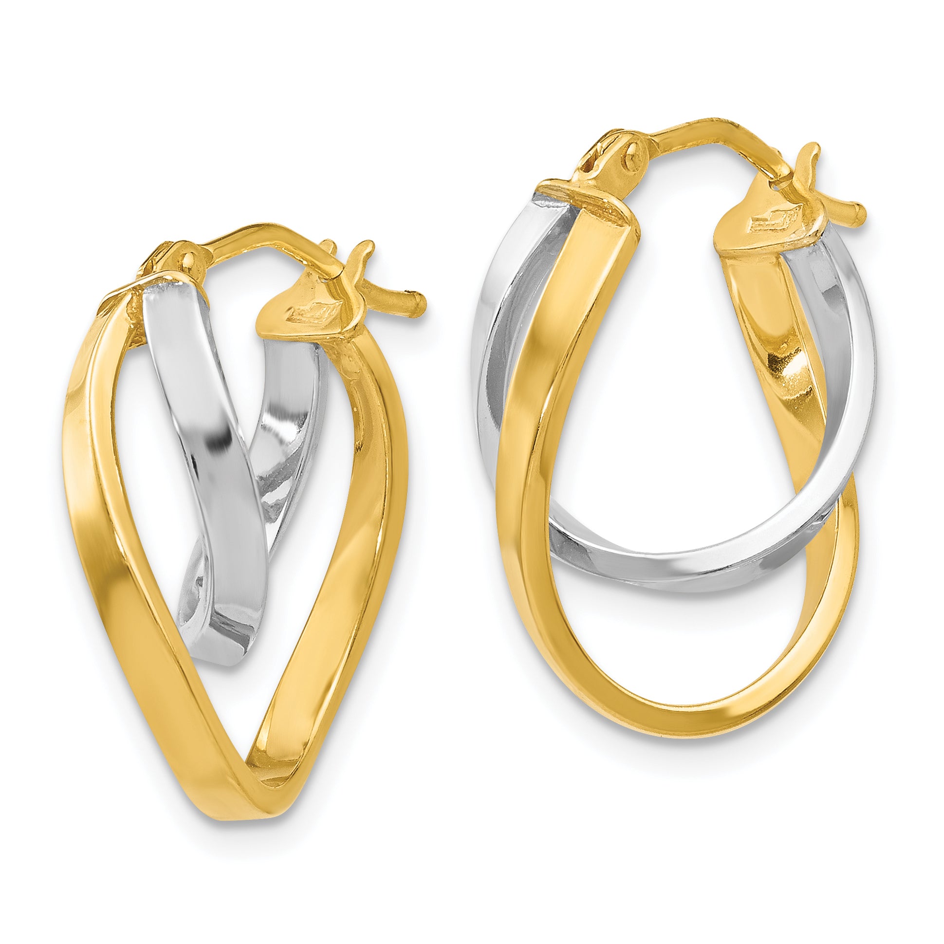 14K Two-Tone Gold Polished Hoop Earrings with Hinged Closure Elegant and Timeless Style