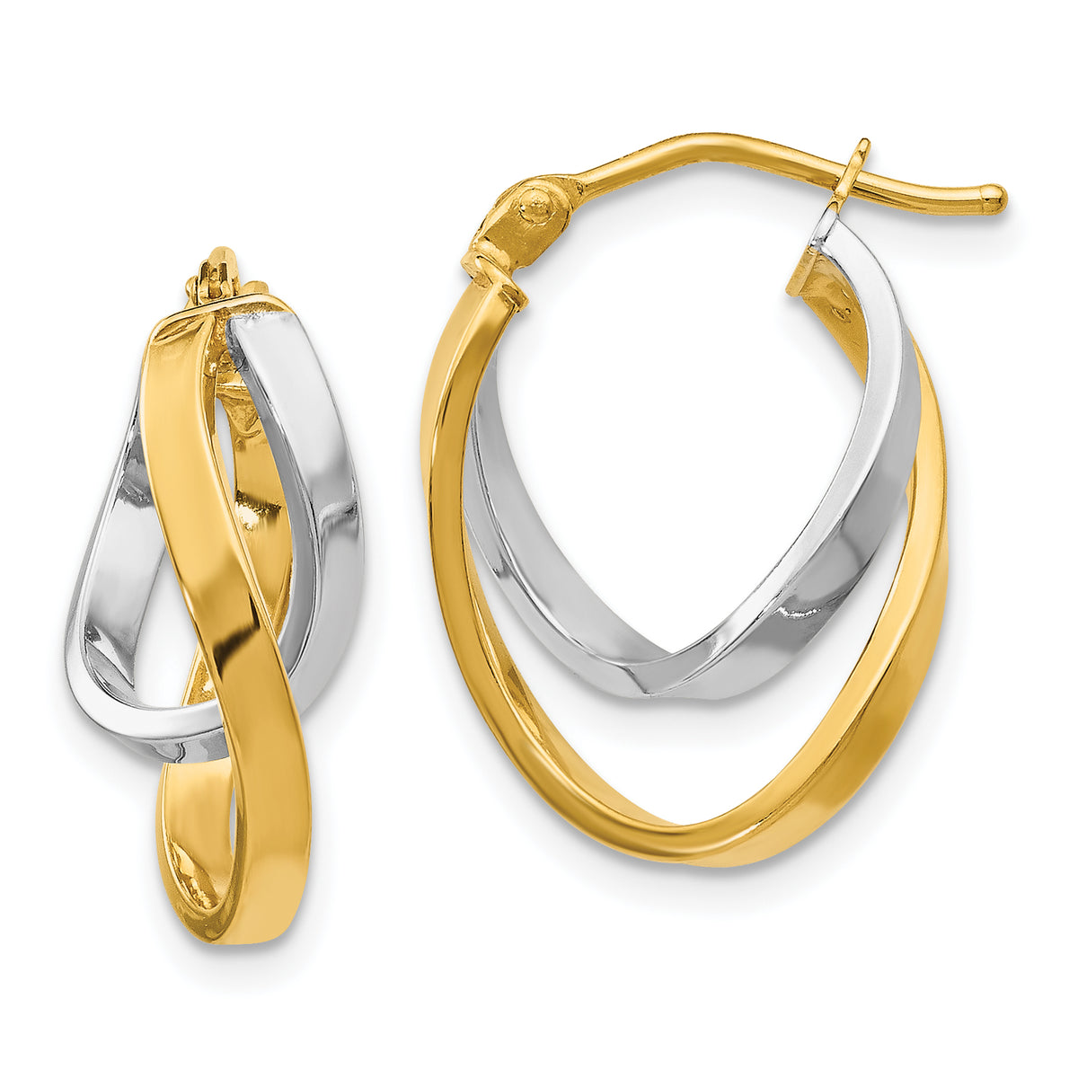 14K Two-tone Polished Hinged Hoop Earrings