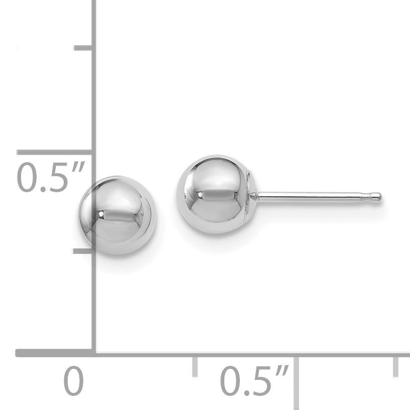 14K White Gold Polished 5mm Ball Post Earrings with Rhodium Finish