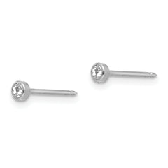 14K White Gold Crystal Stud Earrings with Rhodium Finish, 3mm