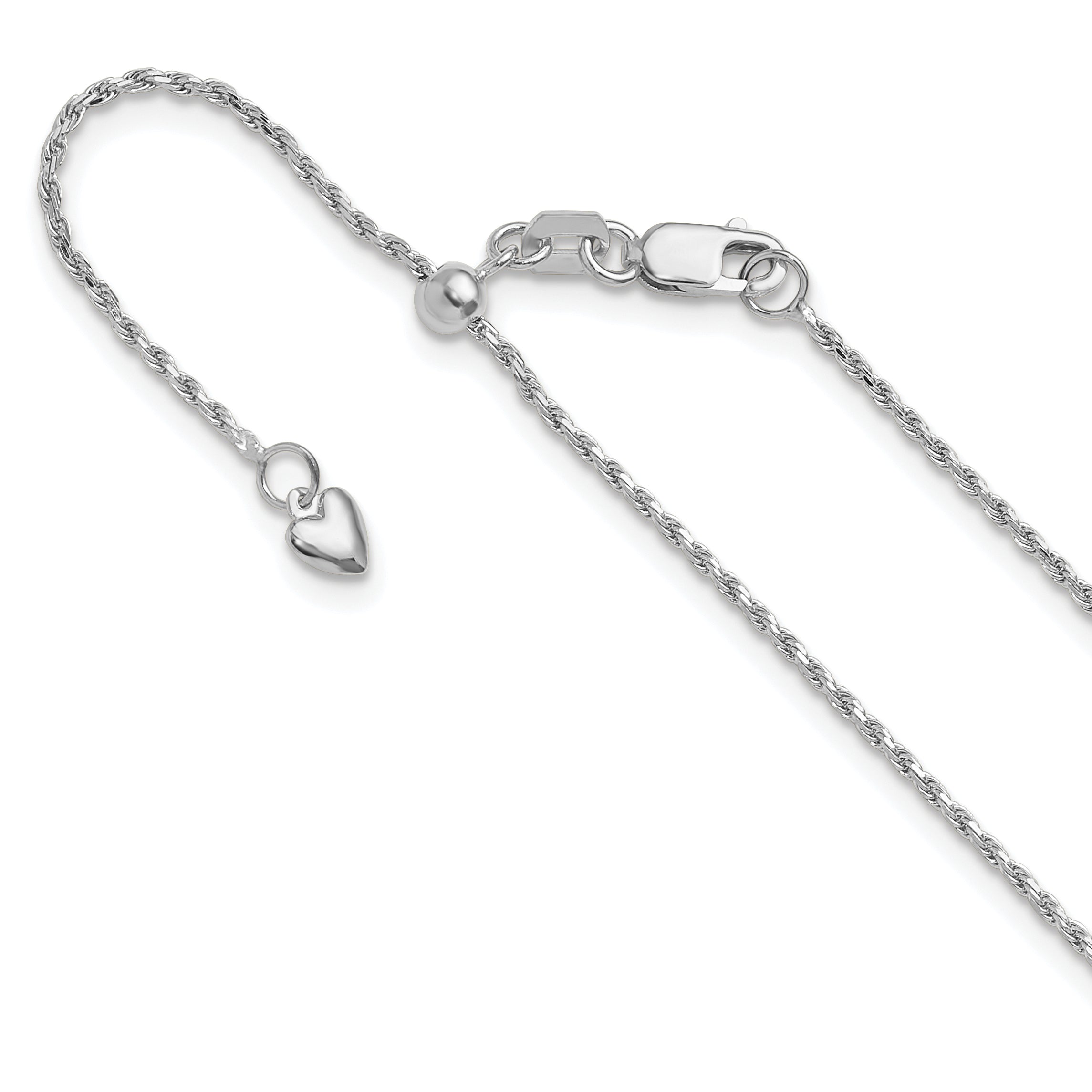 14K White Gold Adjustable 1.2mm D/C Rope Chain