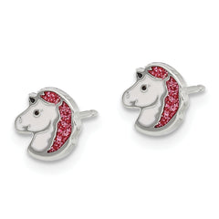 Inverness Stainless Steel White and Pink Glitter Enamel Unicorn Earrings