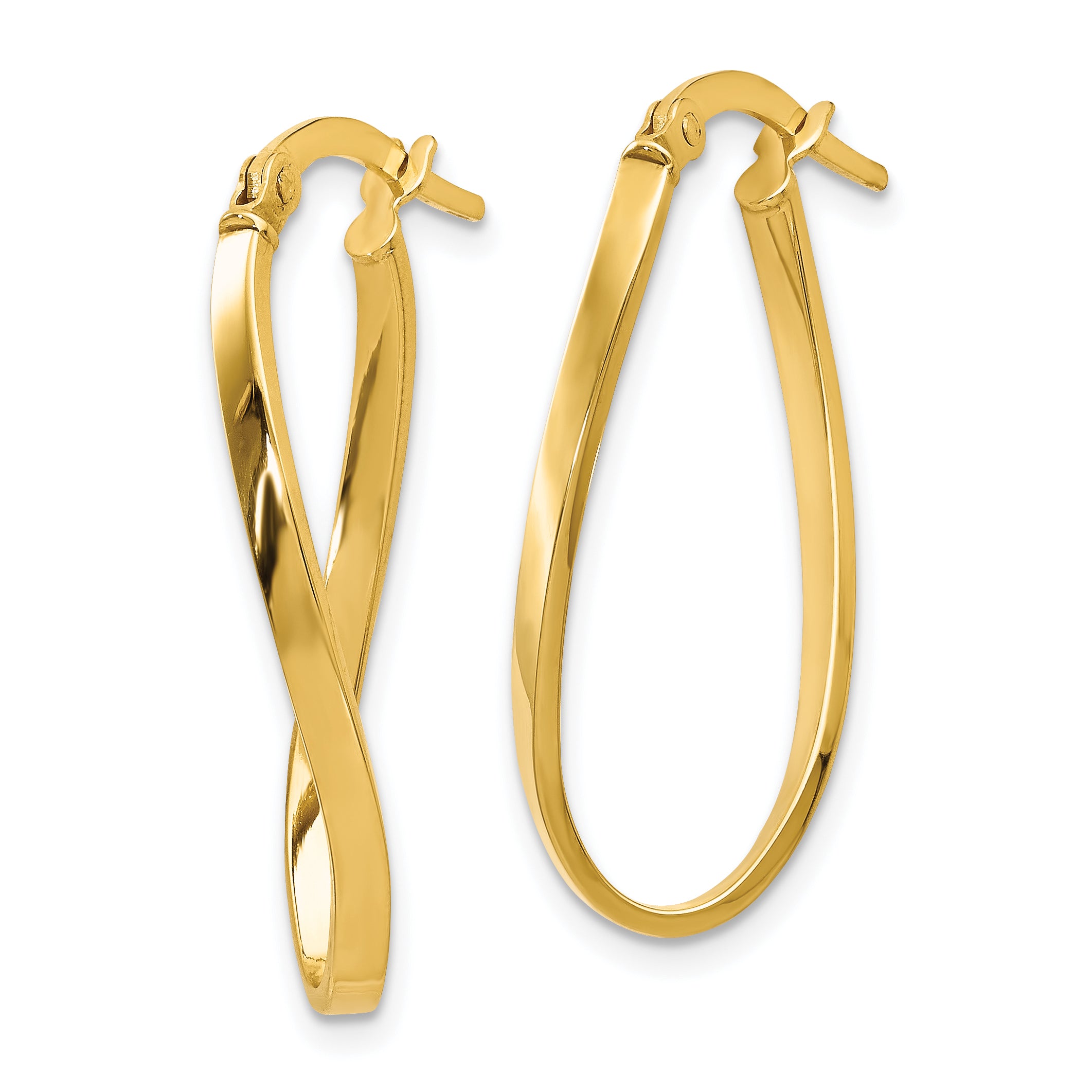 14K Gold Polished Oval Hoop Earrings with Twisted Design  Elegant and Lightweight