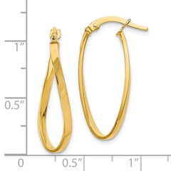 14K Gold Polished Oval Hoop Earrings with Twisted Design  Elegant and Lightweight