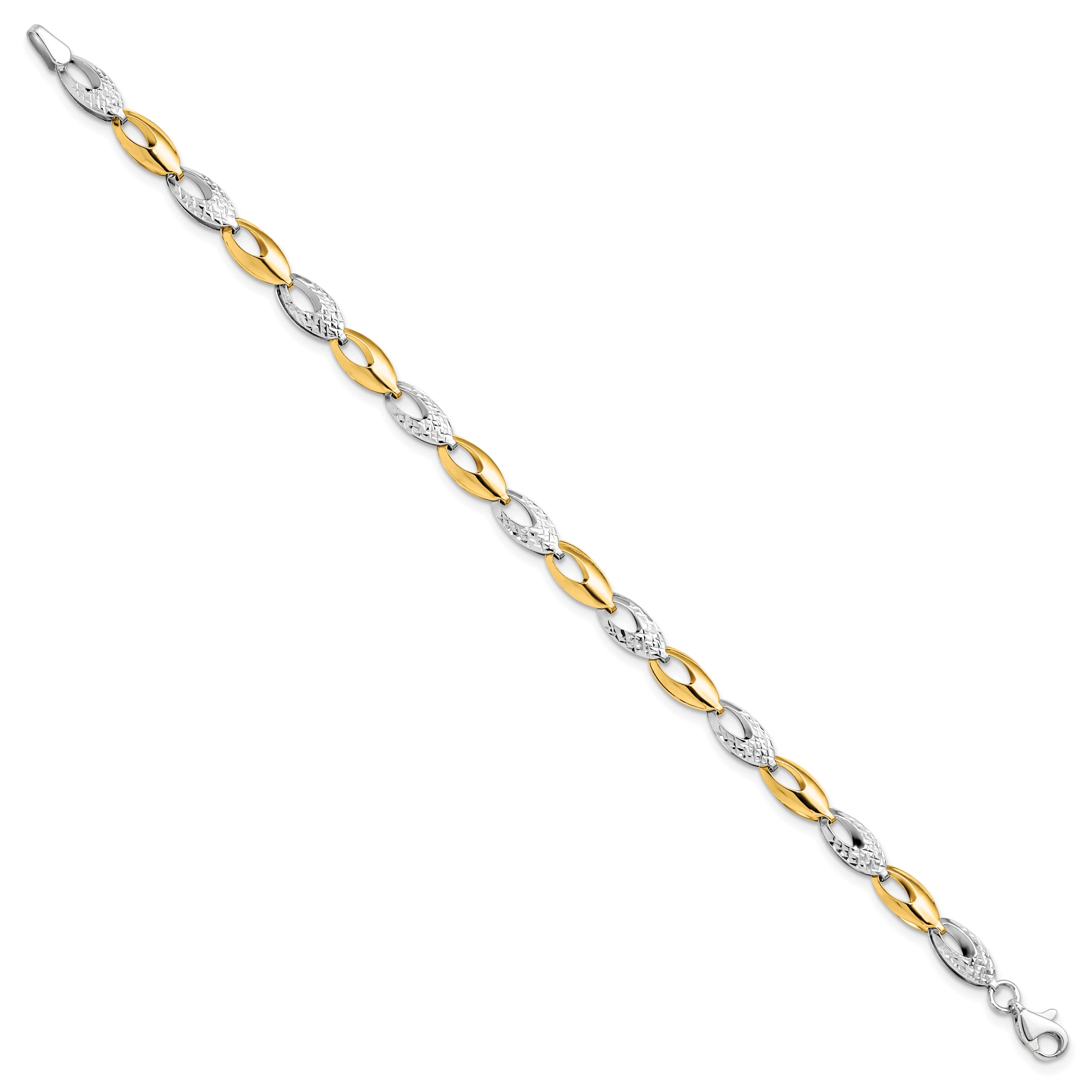 14K Two-tone Polished and Diamond-cut Fancy Link Bracelet