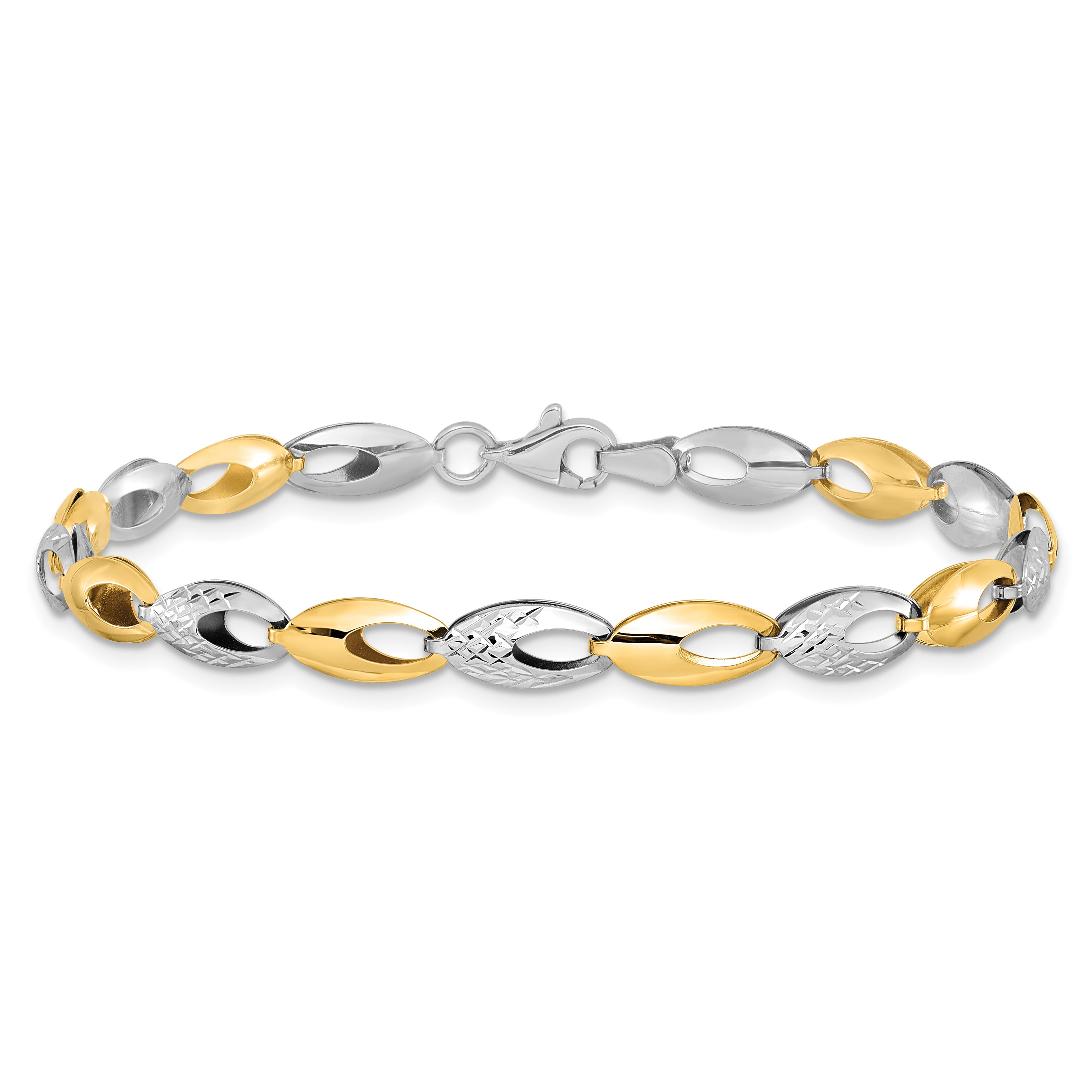 14K Two-tone Polished and Diamond-cut Fancy Link Bracelet