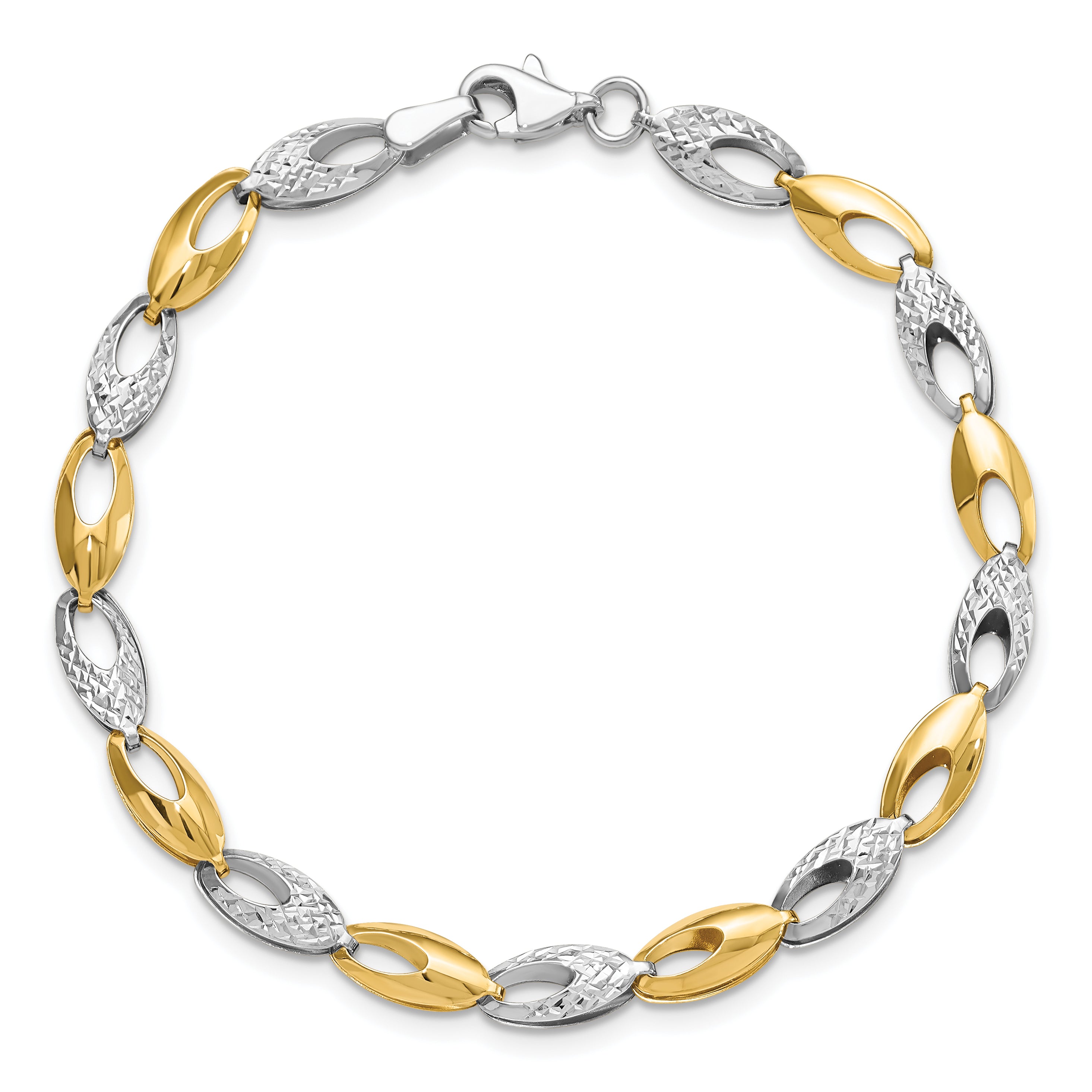 14K Two-tone Polished and Diamond-cut Fancy Link Bracelet