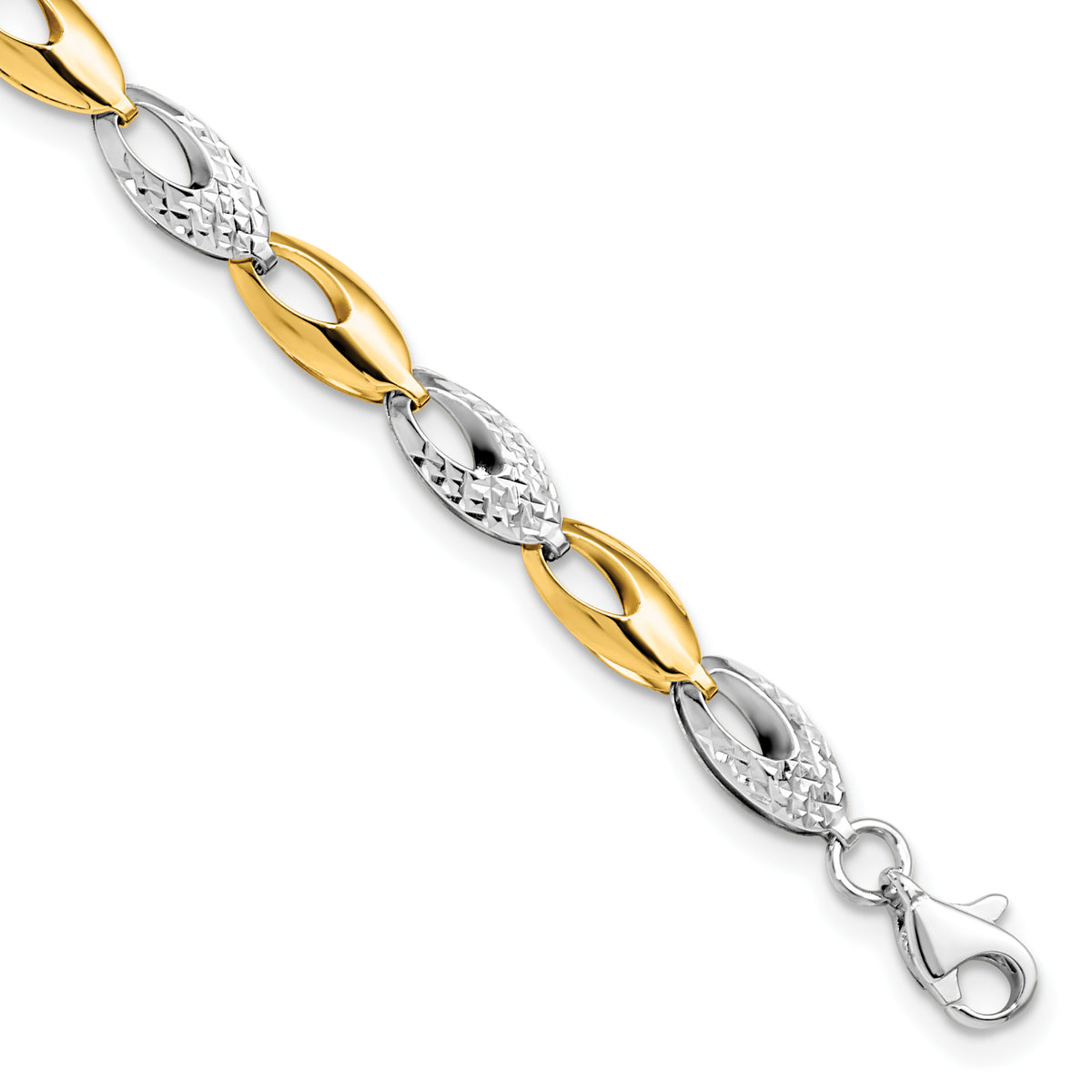 14K Two-tone Polished and Diamond-cut Fancy Link Bracelet