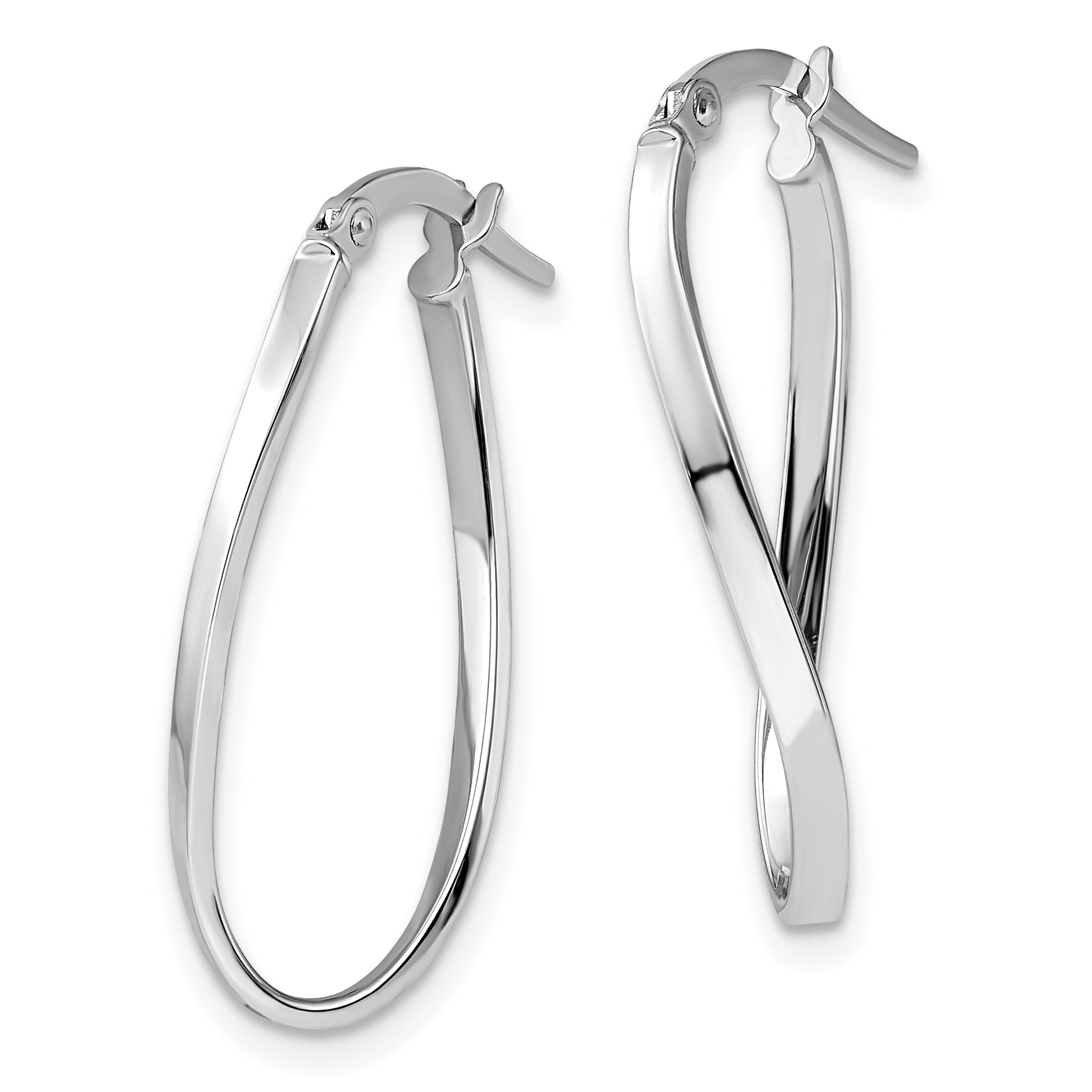 14K White Gold Twisted Oval Hoop Earrings with Polished Finish, Nickel Free