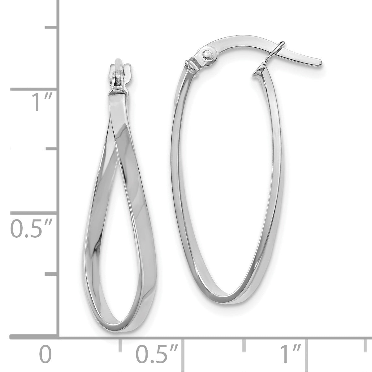 14K White Gold Twisted Oval Hoop Earrings with Polished Finish, Nickel Free