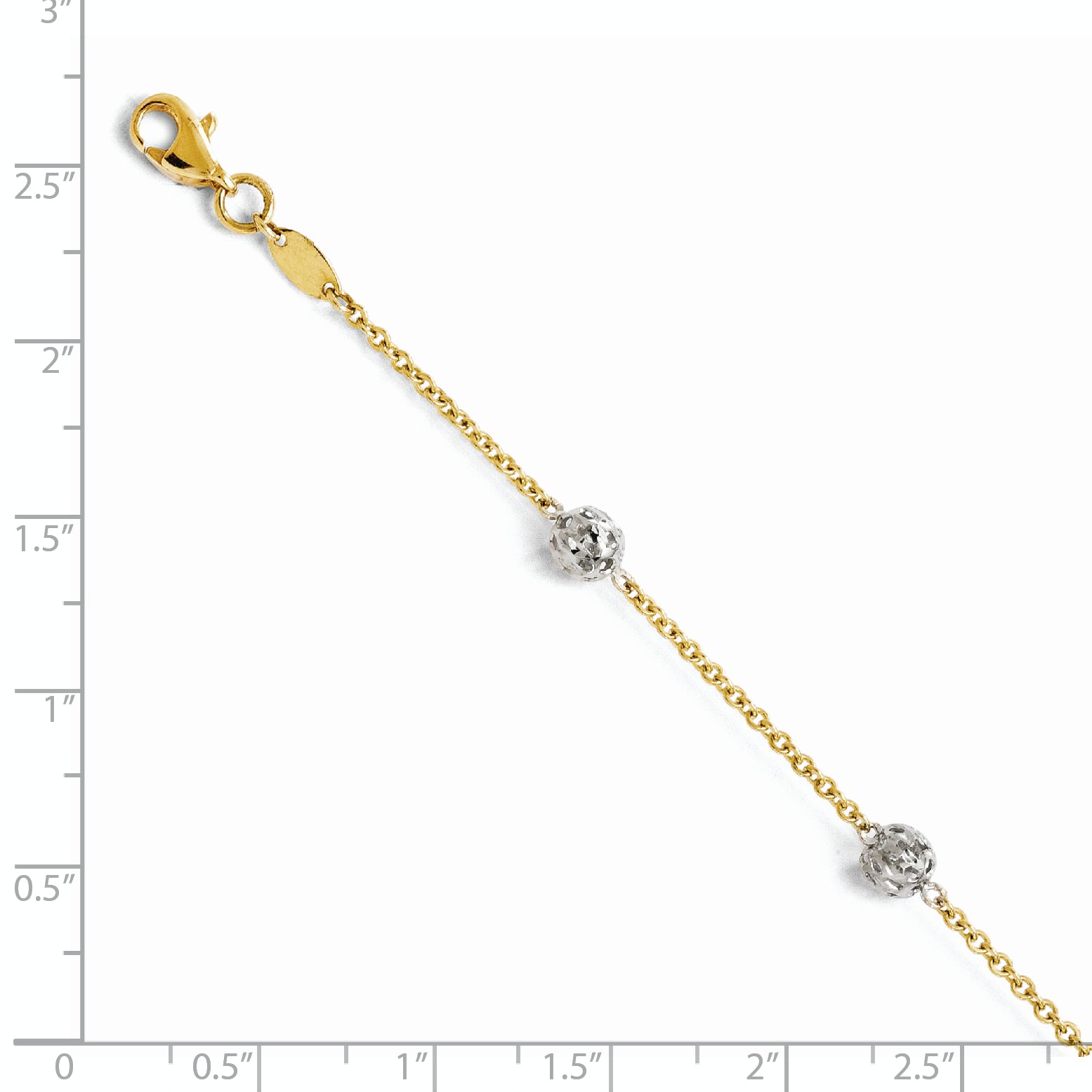 14K Two-tone Polished and Diamond-cut  Anklet