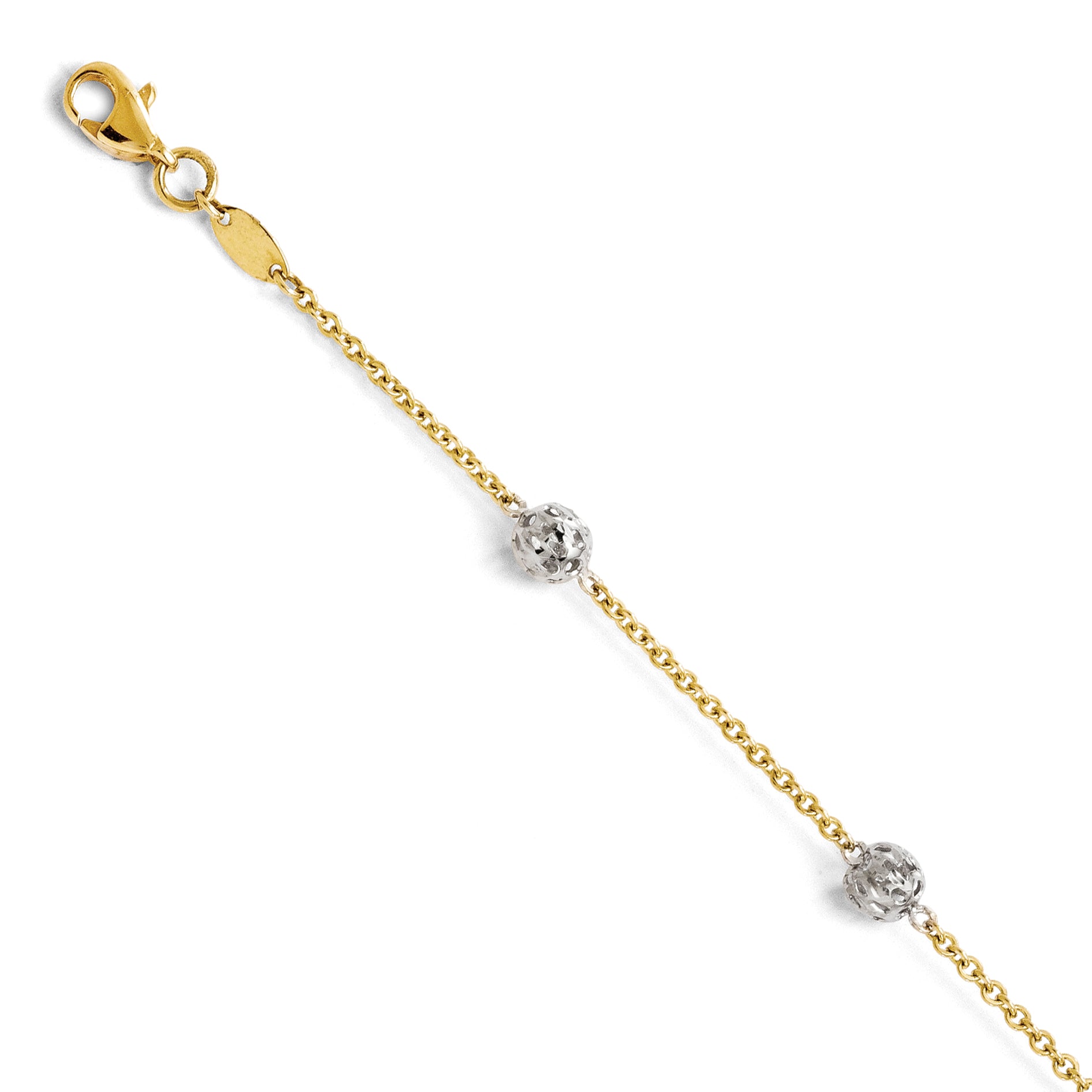 14K Two-tone Polished and Diamond-cut  Anklet