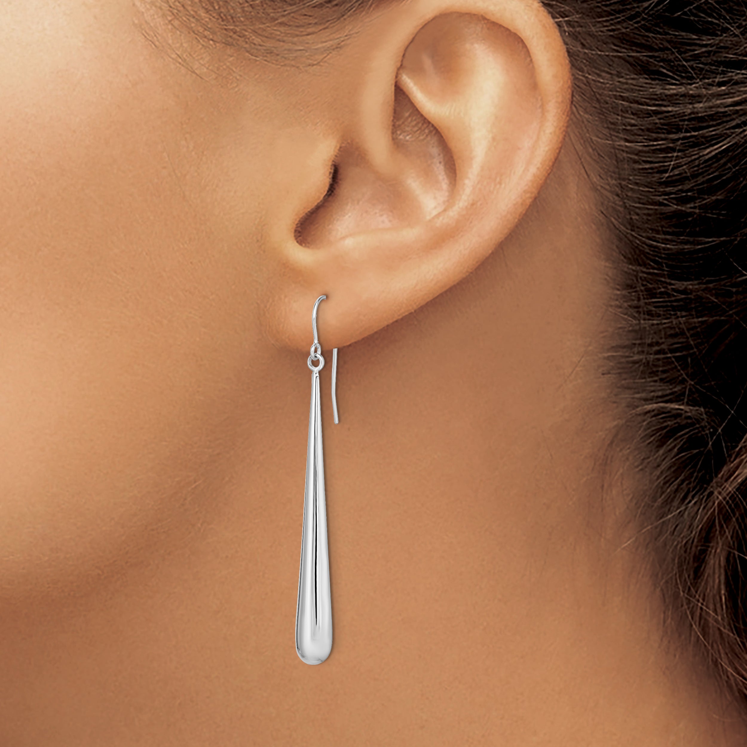 14K White Gold Polished Drop Earrings with Rhodium Finish