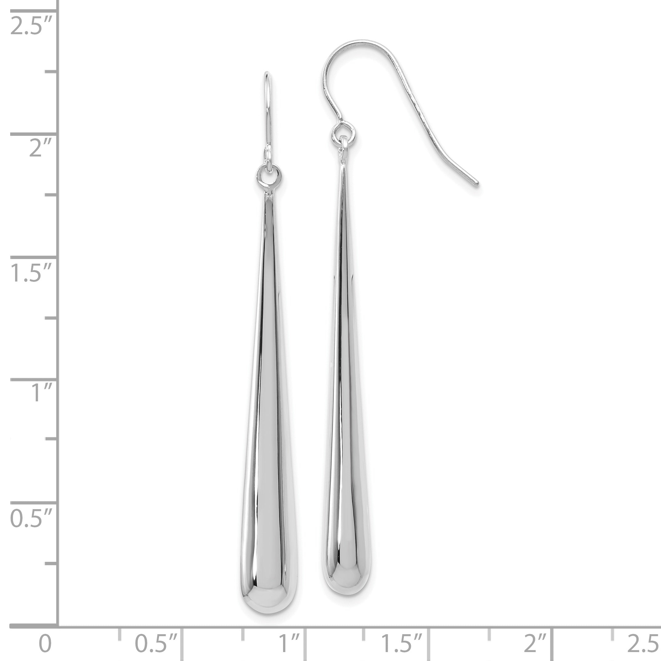 14K White Gold Polished Drop Earrings with Rhodium Finish