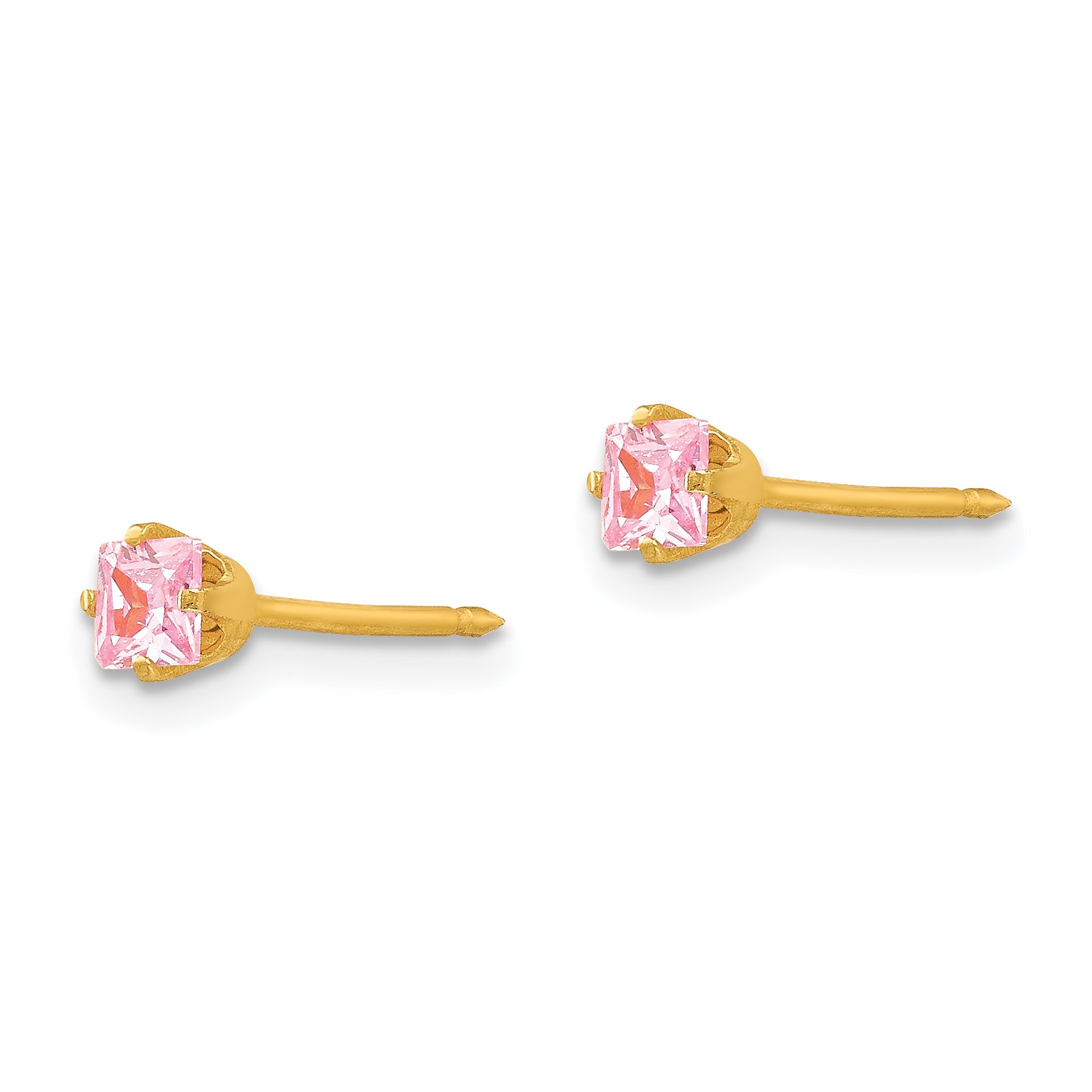 14K Gold Pink CZ Stud Earrings 3mm Elegant Birthstone Design