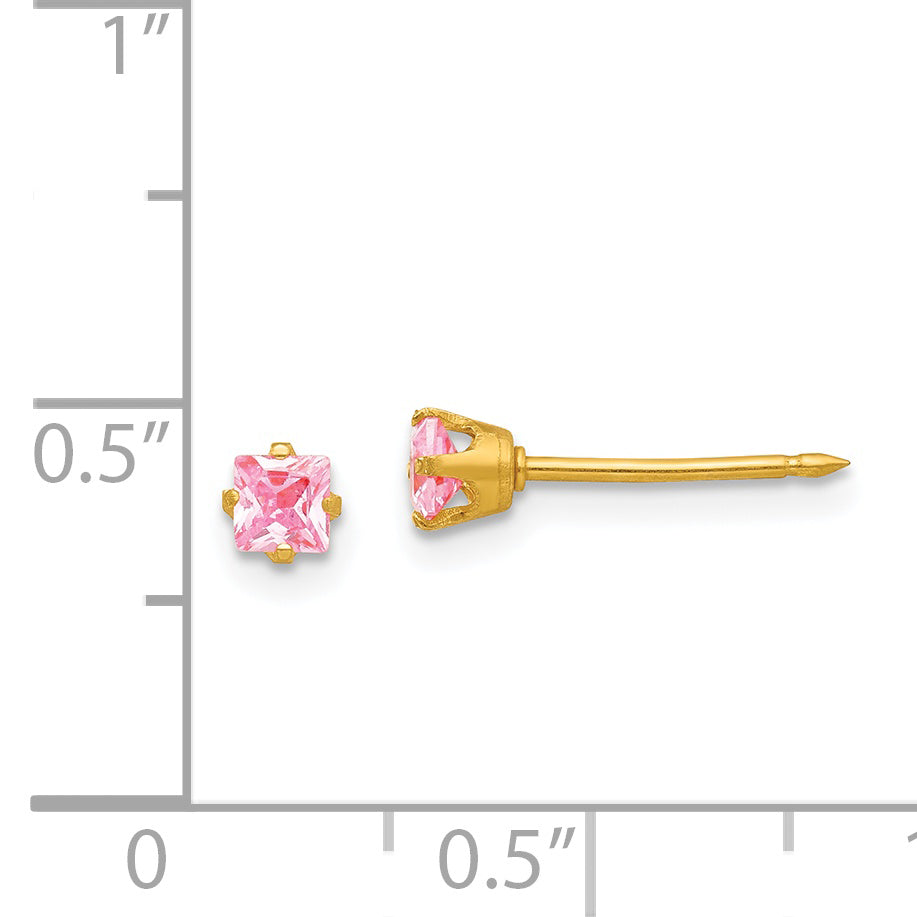 14K Gold Pink CZ Stud Earrings 3mm Elegant Birthstone Design