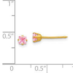 14K Gold Pink CZ Stud Earrings 3mm Elegant Birthstone Design