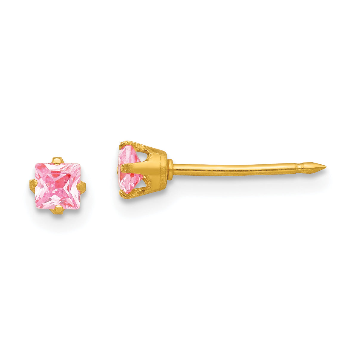 Inverness 14k 3mm Square Pink CZ Post Earrings