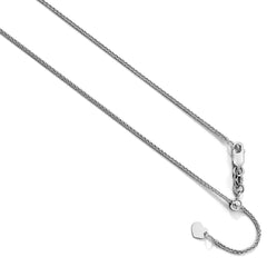 10K White Gold Adjustable Wheat Chain Necklace with Rhodium Plating