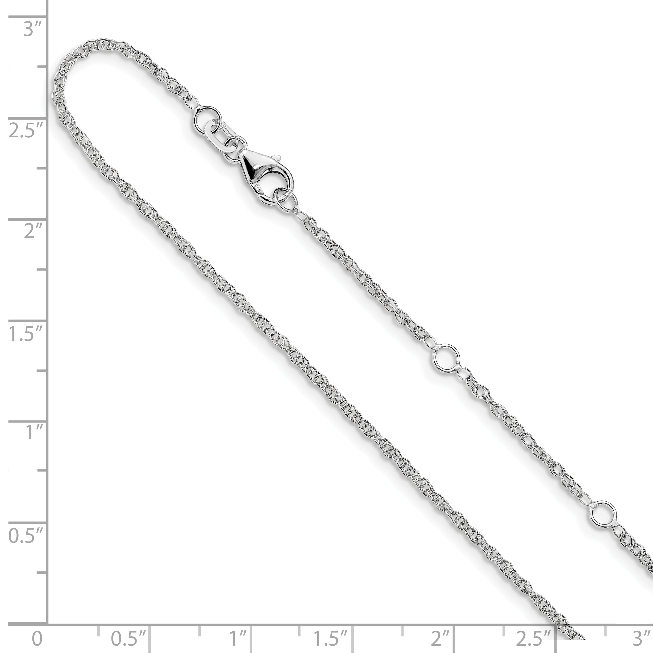 10k White Gold 1.5mm Loose Rope 1in+1in Adjustable Chain