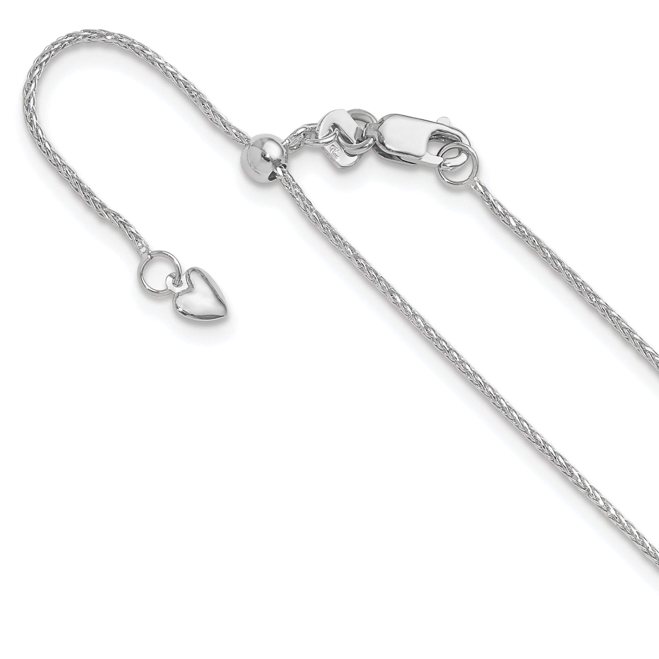 10k White Gold Adjustable 1mm D/C Wheat Chain