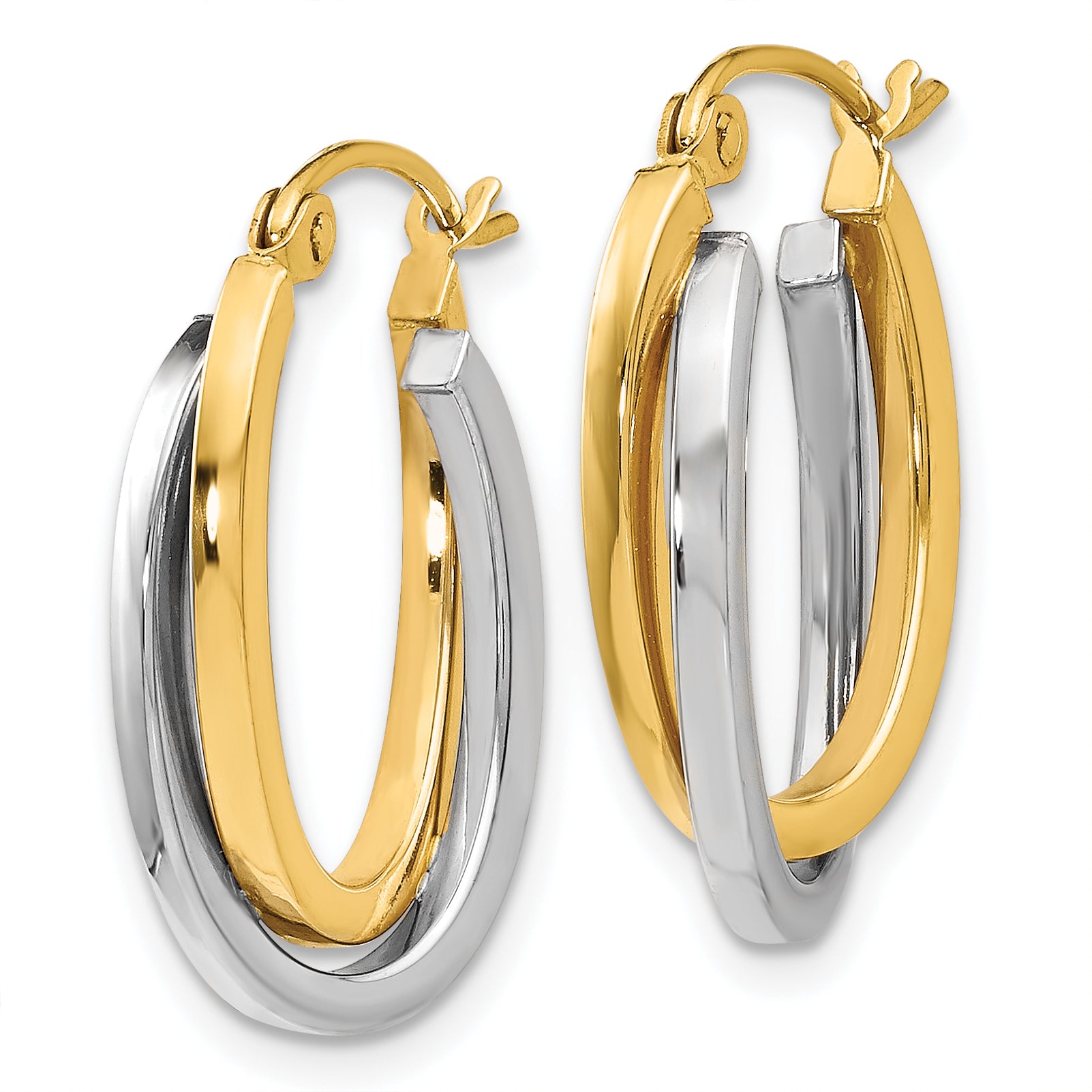 14K Two-Tone Gold Oval Hoop Earrings with Polished Finish Elegant Design