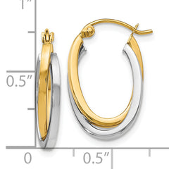 14K Two-Tone Gold Oval Hoop Earrings with Polished Finish Elegant Design